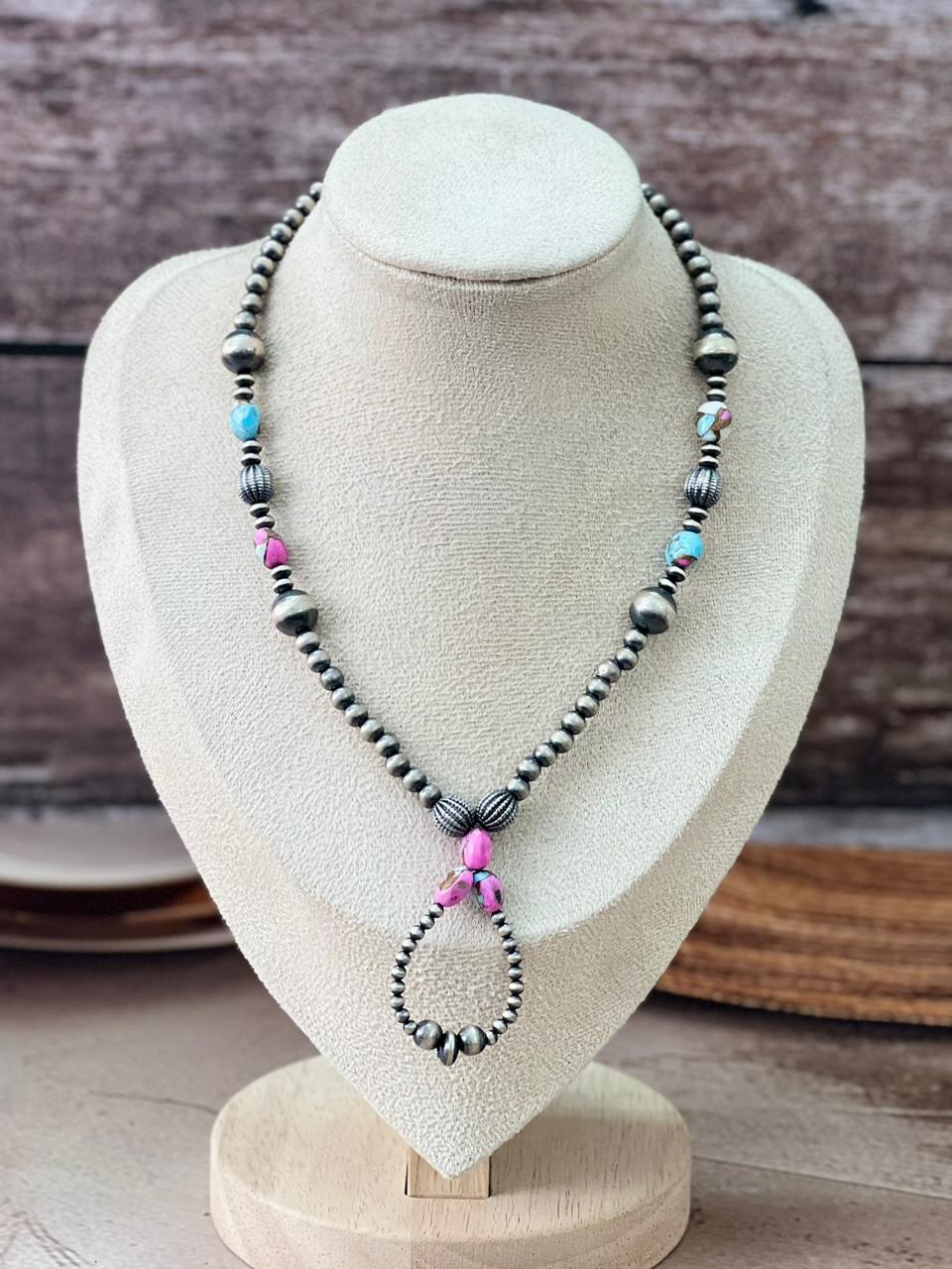 Handmade Sterling Silver Cotton Candy Beaded Necklace "Signed Nizhoni"