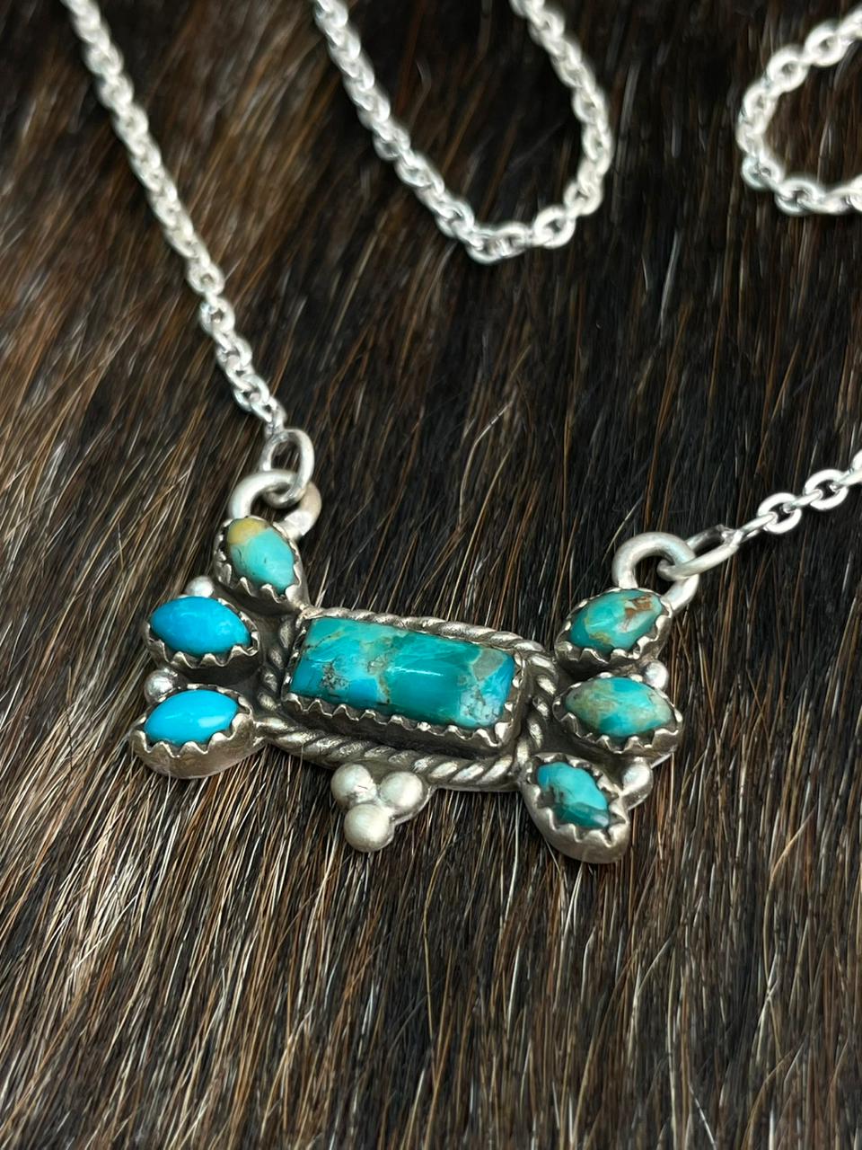 Handmade Sterling Silver Kingman Turquoise Necklace "Signed Nizhoni"