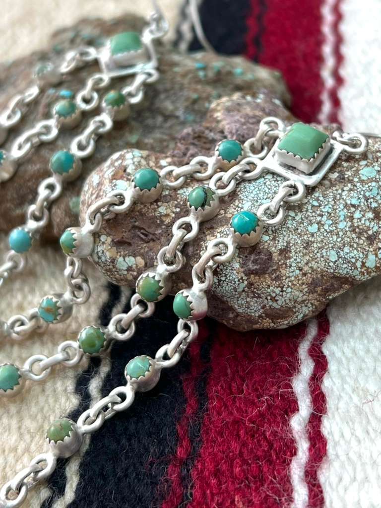 Handmade Sterling Silver Kingman Turquoise Hook Dangle Earrings with Signed Nizhoni