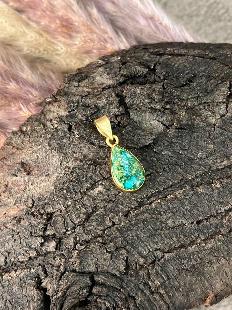 Handmade Sterling Gold over Silver Sonoran Mountain Turquoise Pendant Signed Nizhoni