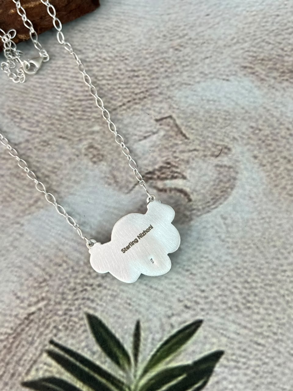 Handmade Sterling Silver White Water with Palomino Turquoise Necklace Signed Nizhoni
