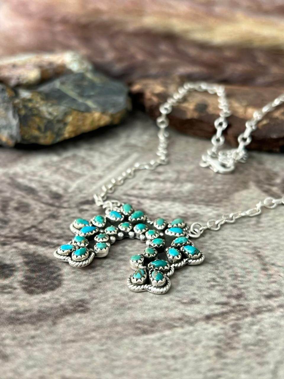 Handmade Sterling Silver Kingman Turquoise Necklace "Signed Nizhoni"