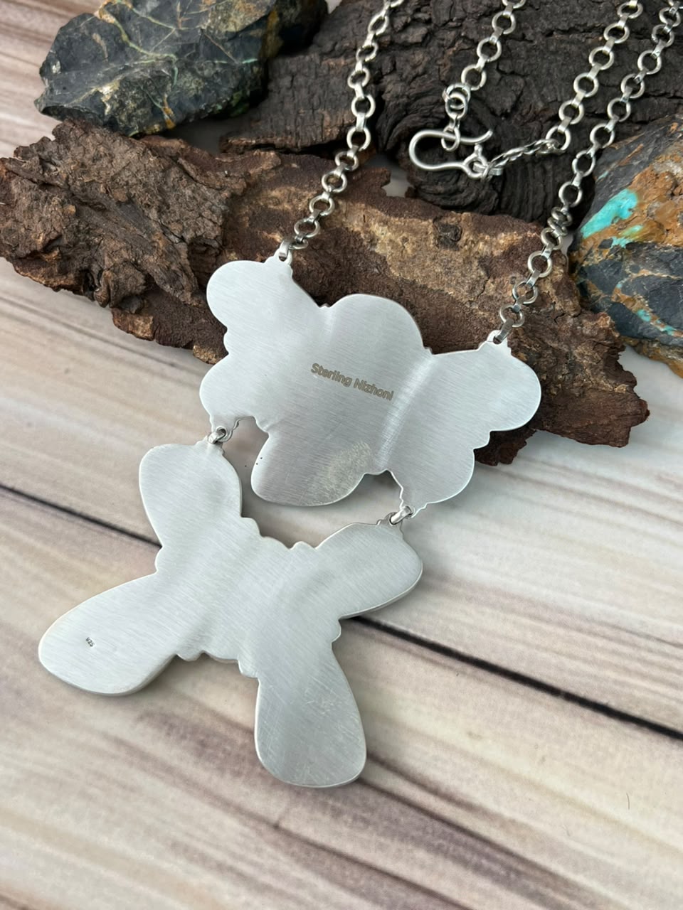 Handmade Sterling Silver Gem Silica Collection: Necklace Signed Nizhoni