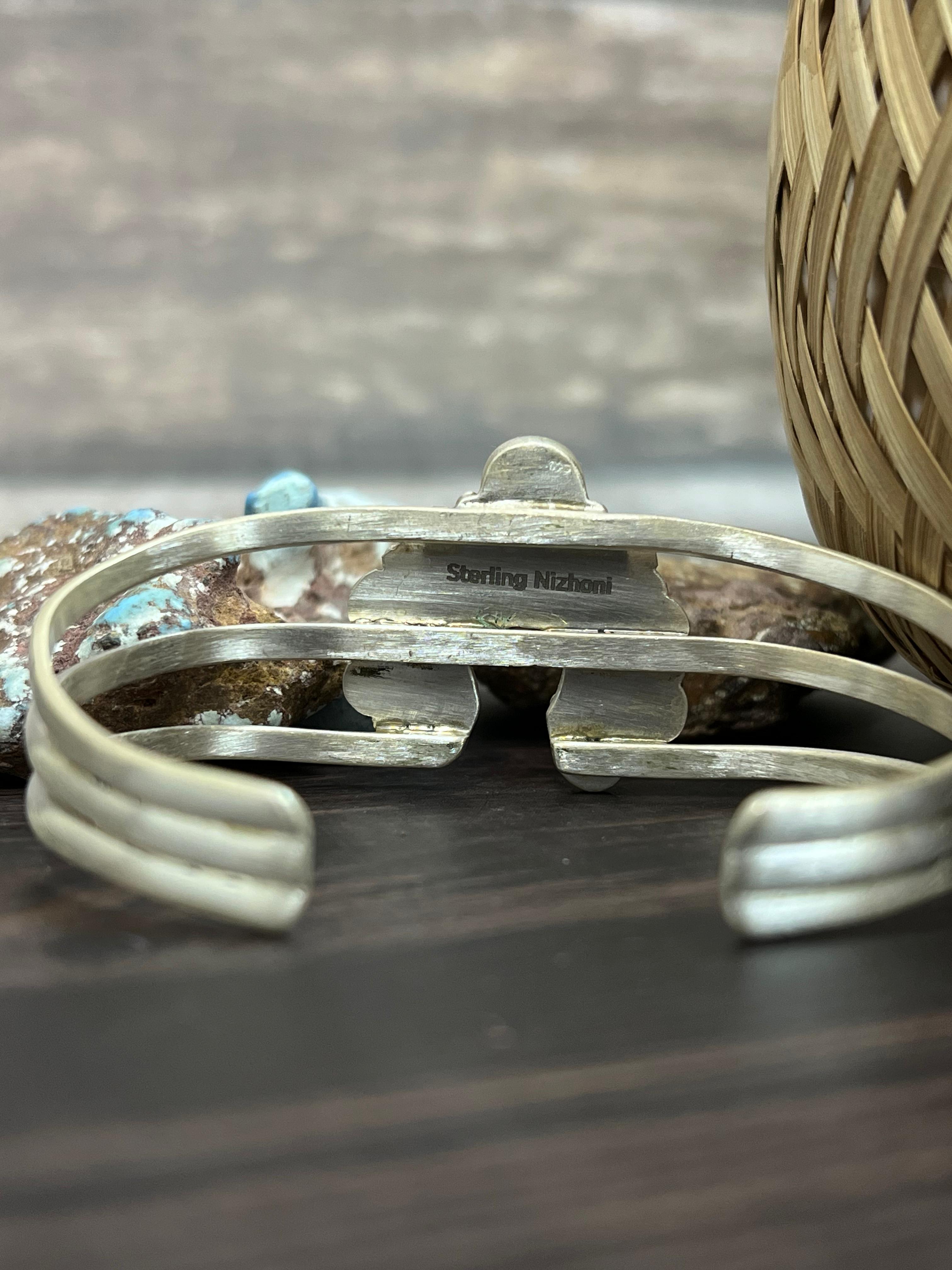 Handmade Sterling Silver Golden Hills Turquoise Cuff Bracelet with Signed Nizhoni