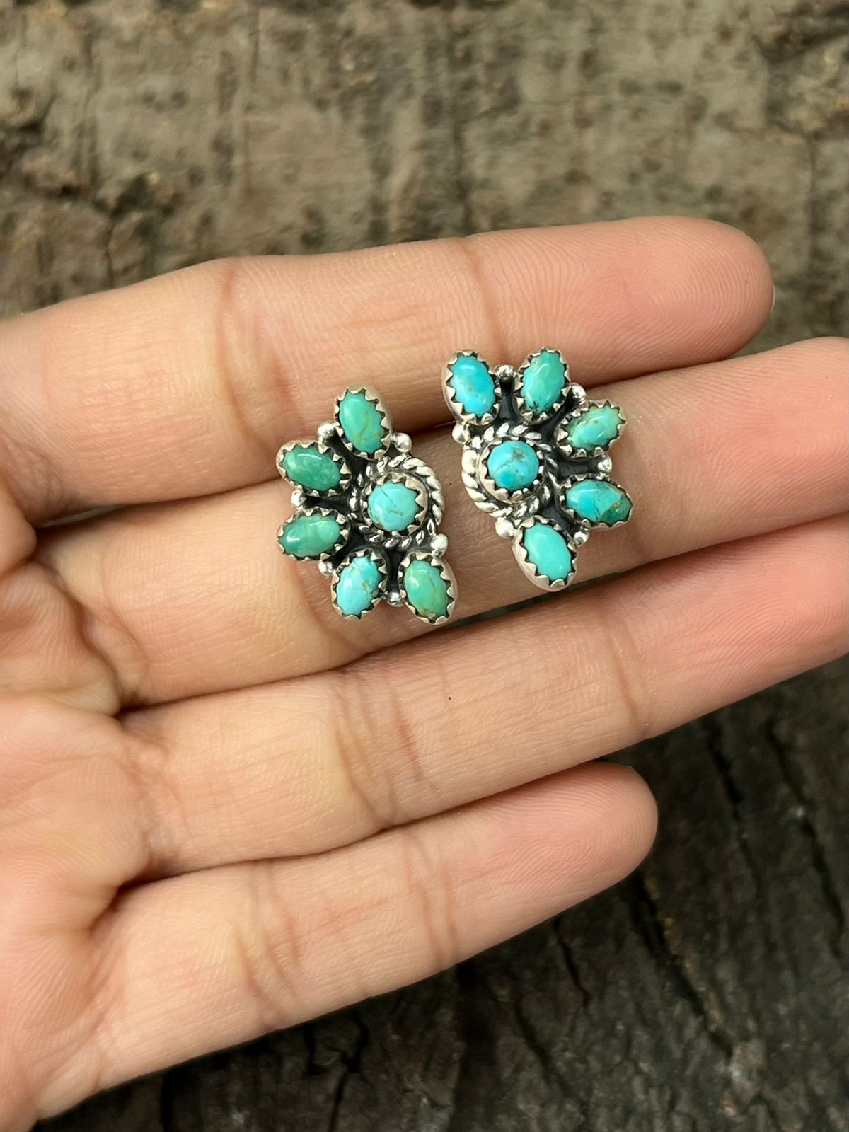 Handmade Sterling Silver Kingman Turquoise Post Studs Earrings "Signed Nizhoni"