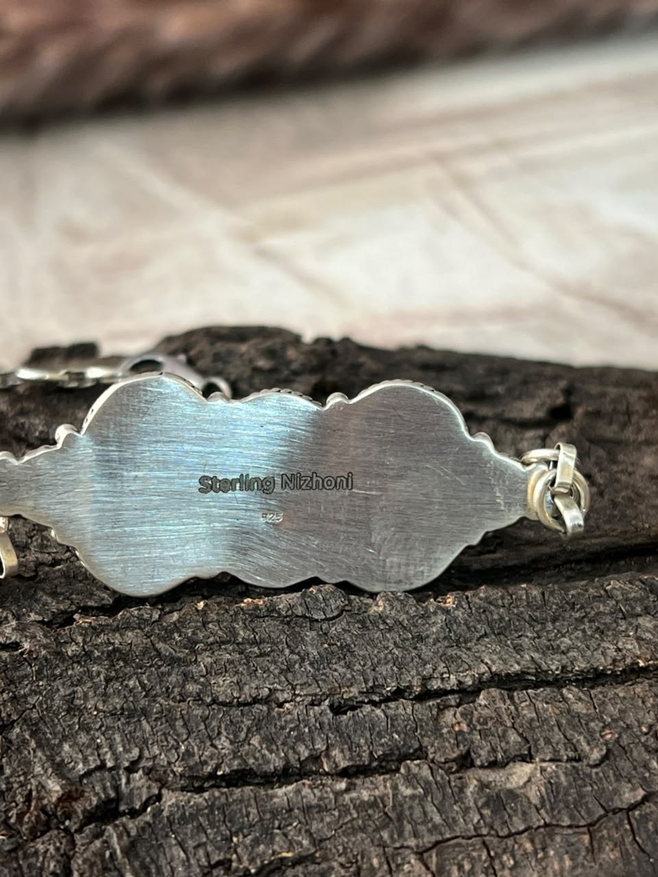 Handmade Sterling Silver Sonoran Mountain Turquoise with Bumblebee and White Buffalo Spring Collection: Chain Bracelet Signed Nizhoni