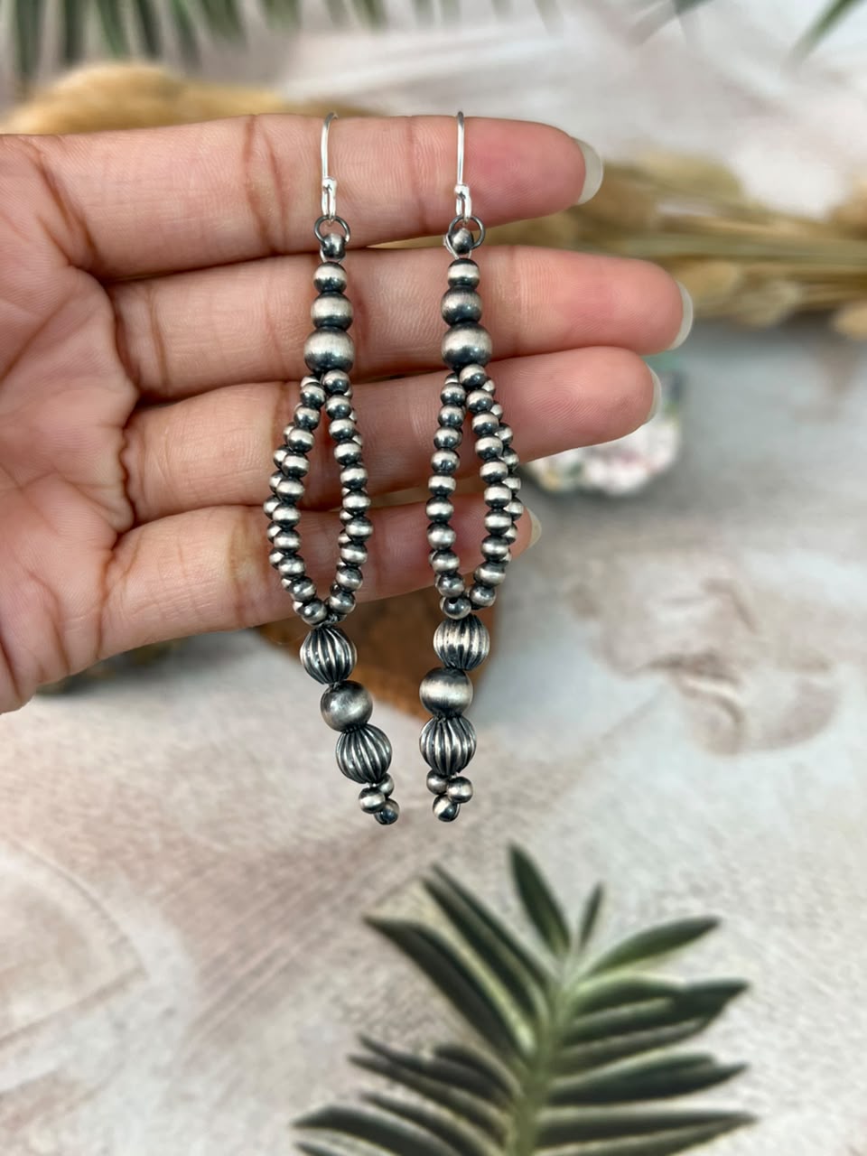 Handmade Sterling Silver Hook Dangle Beaded Earrings