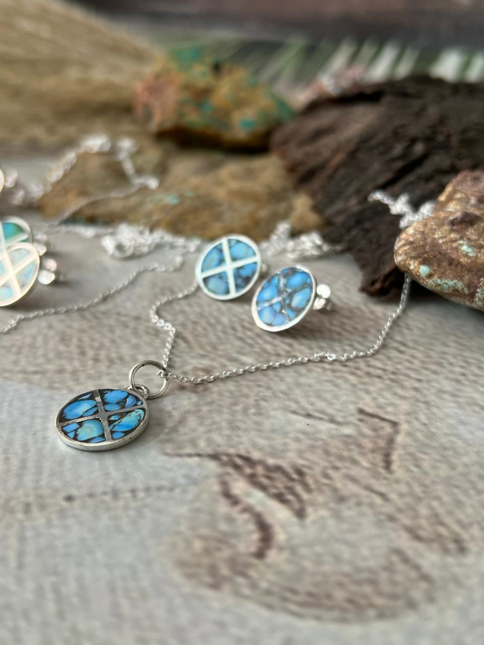 Handmade Sterling Silver Multi Stone Necklace Earrings Set "Signed Nizhoni"