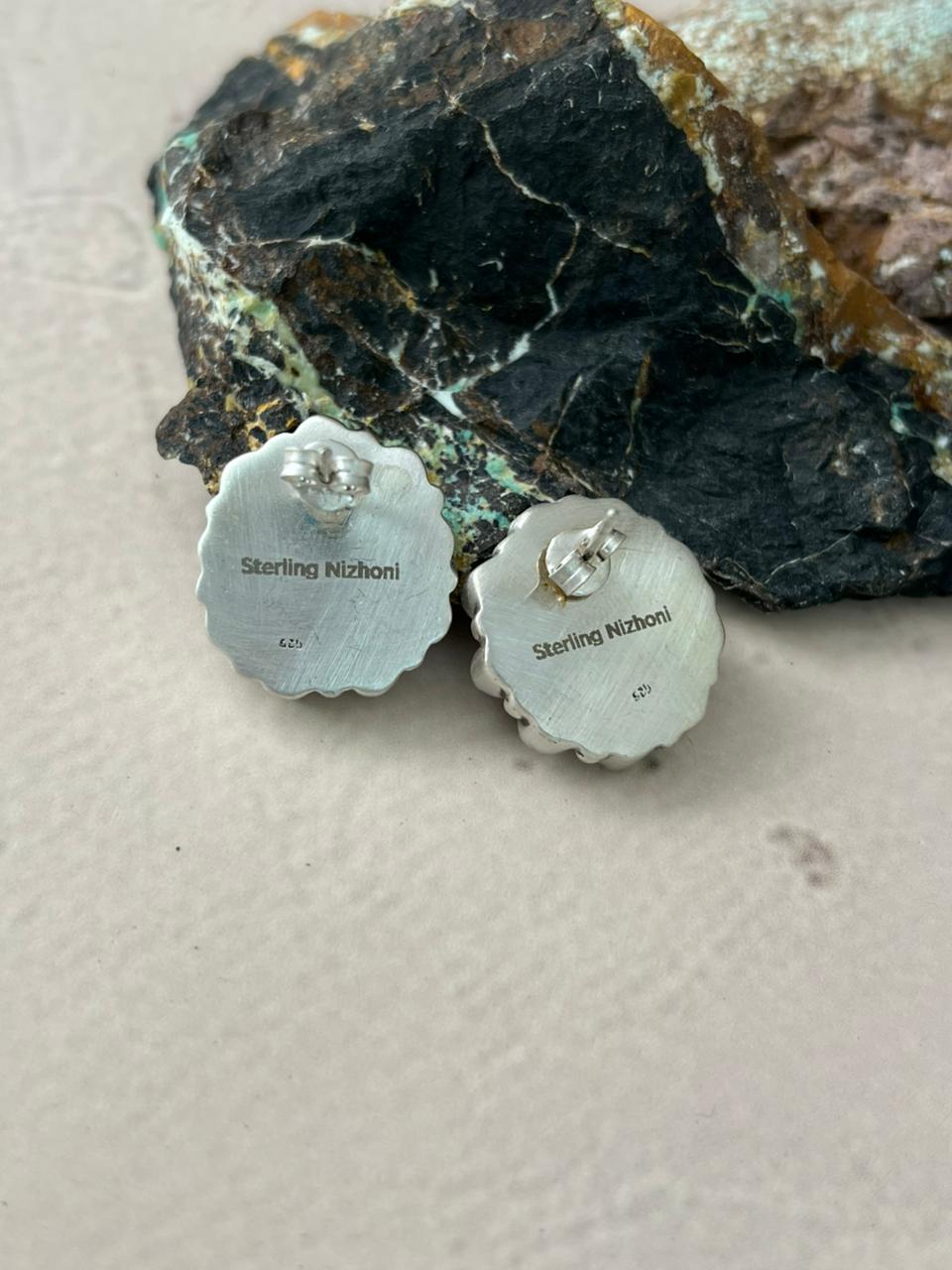 Handmade Sterling Silver Wildhorse Magnesite Post Earrings "Signed Nizhoni"