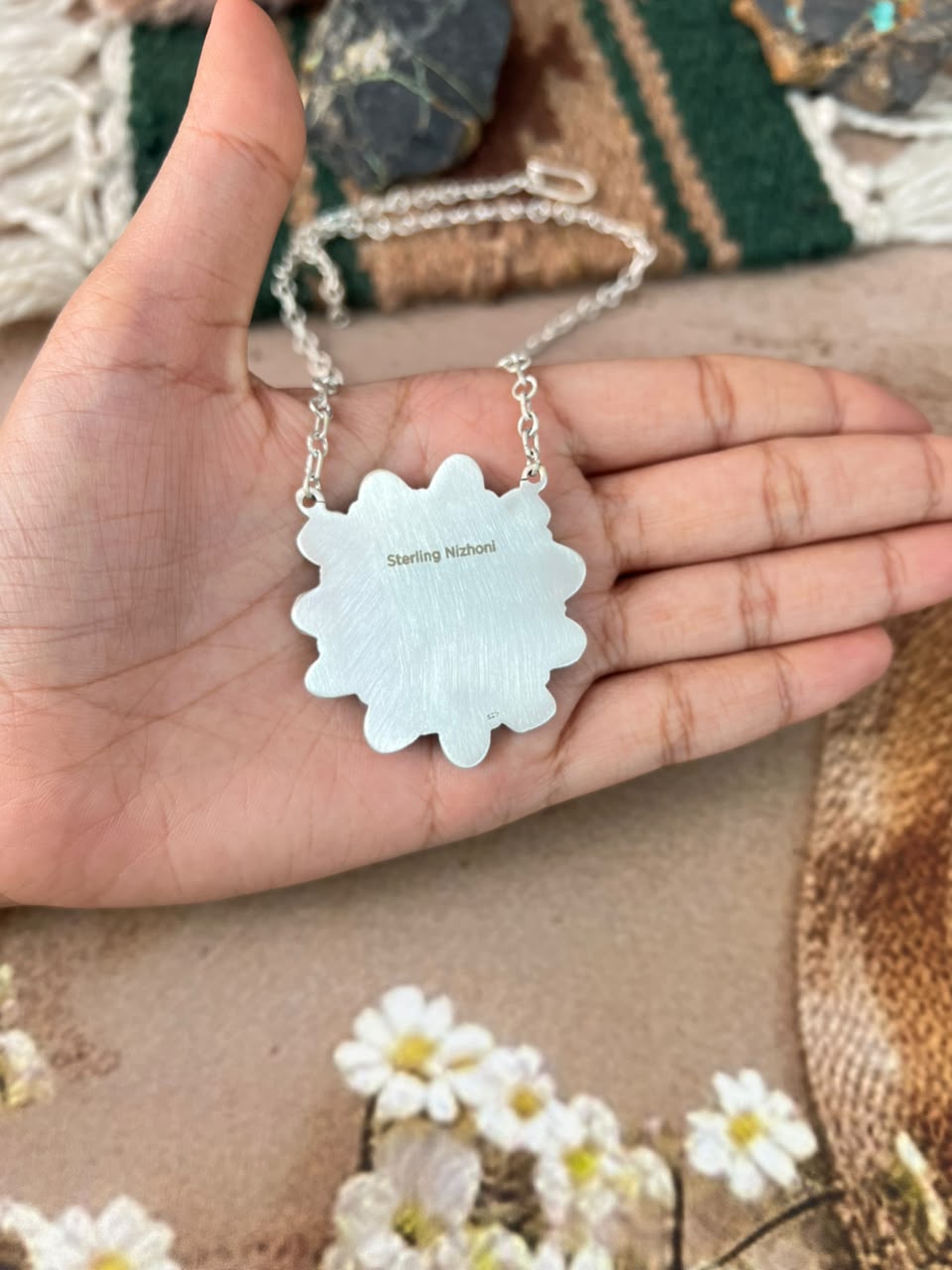 Handmade Sterling Silver Hardy Pit Collection: Necklace Signed Nizhoni