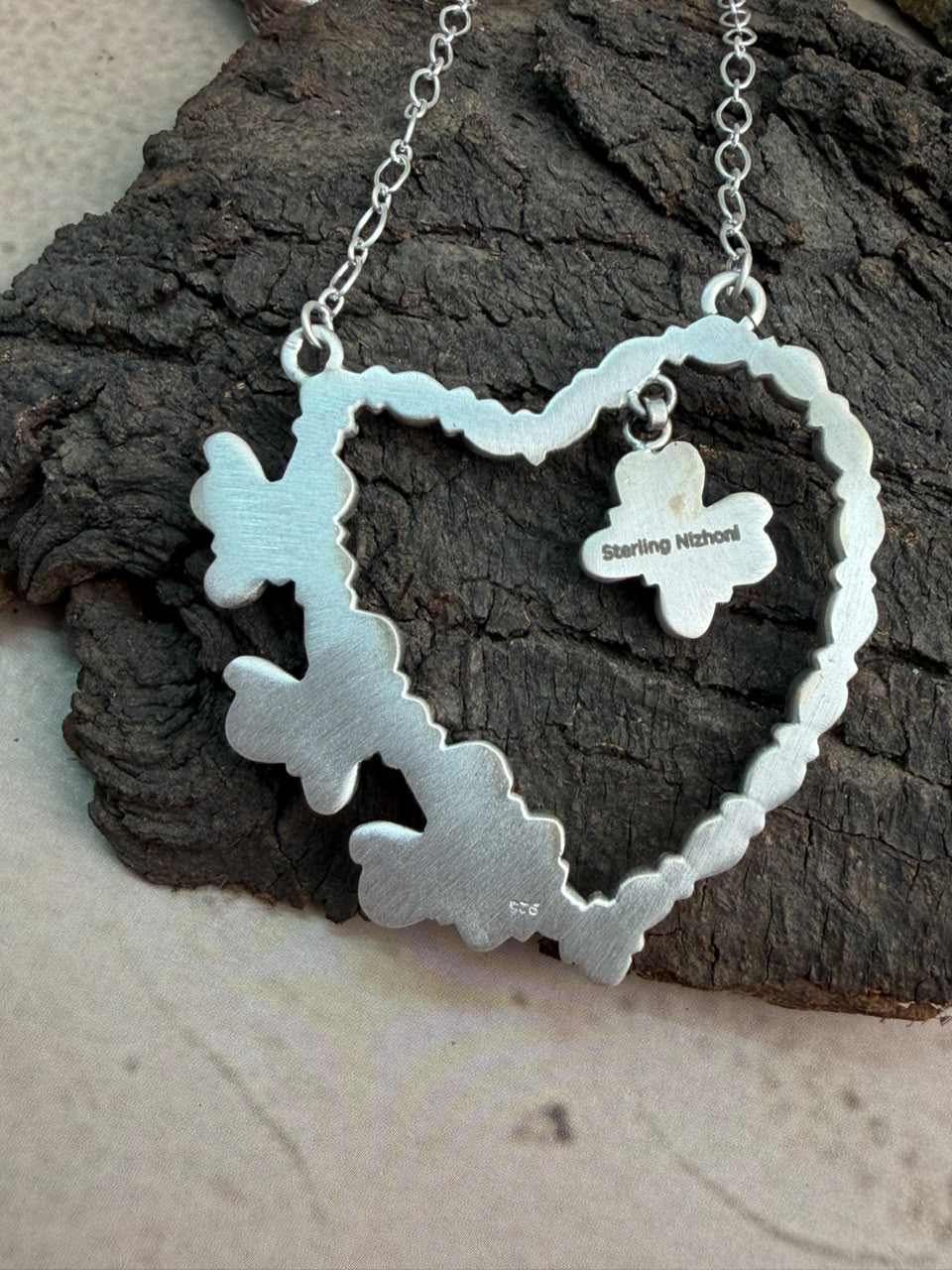 Handmade Sterling Silver White Buffalo with Kingman Turquoise Heart Necklace Signed Nizhoni