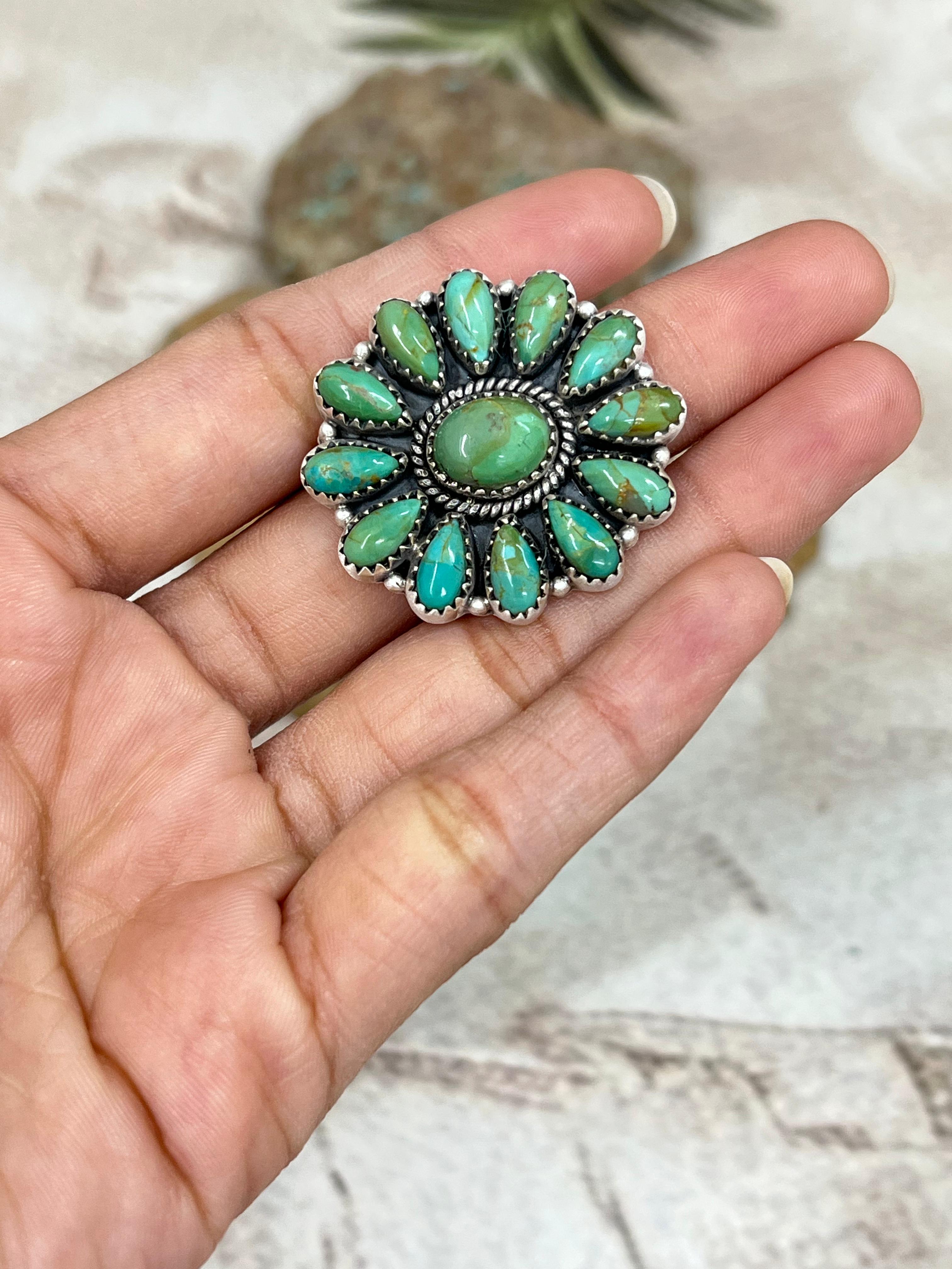 Handmade Sterling Silver Kingman Turquoise Adjustable Ring Signed Nizhoni (7)