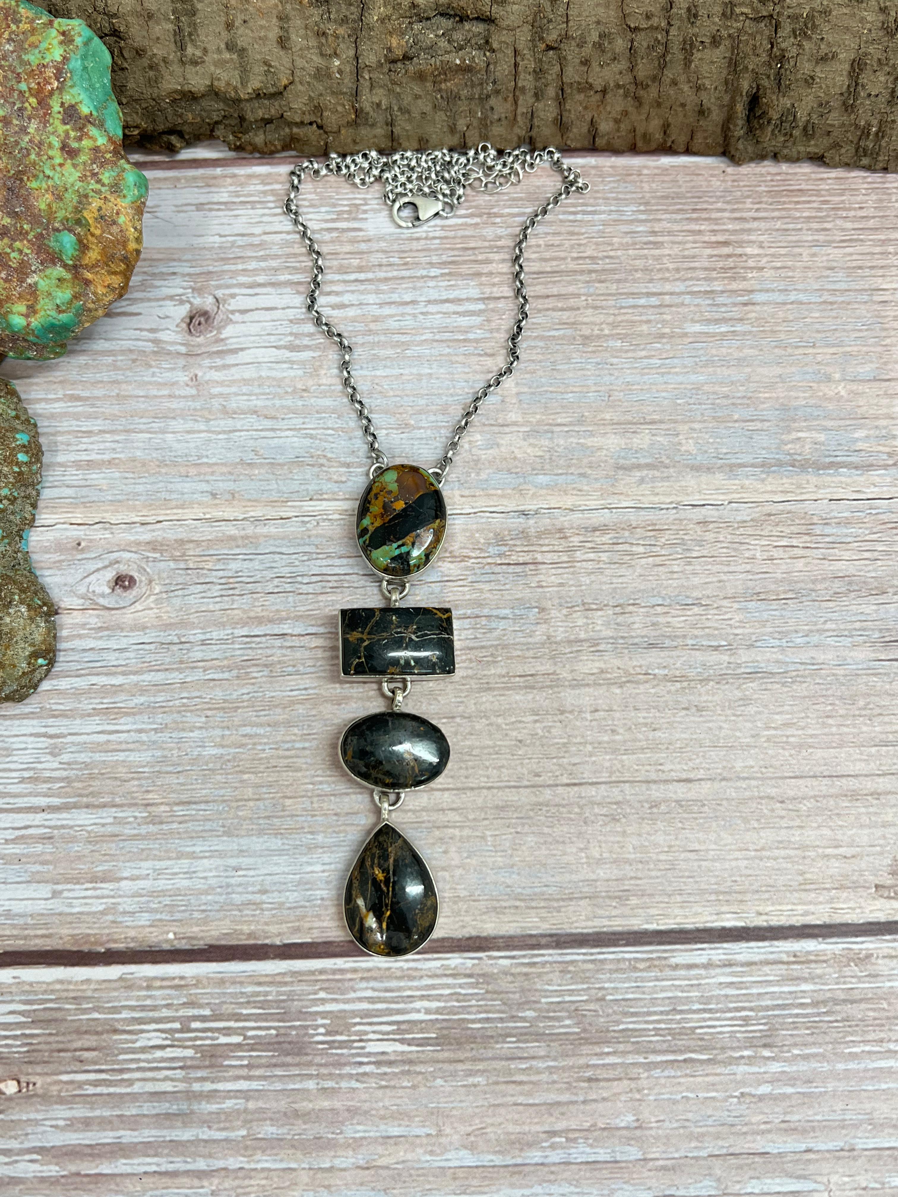 Handmade Sterling Silver Black Jack Necklace with Signed Nizhoni