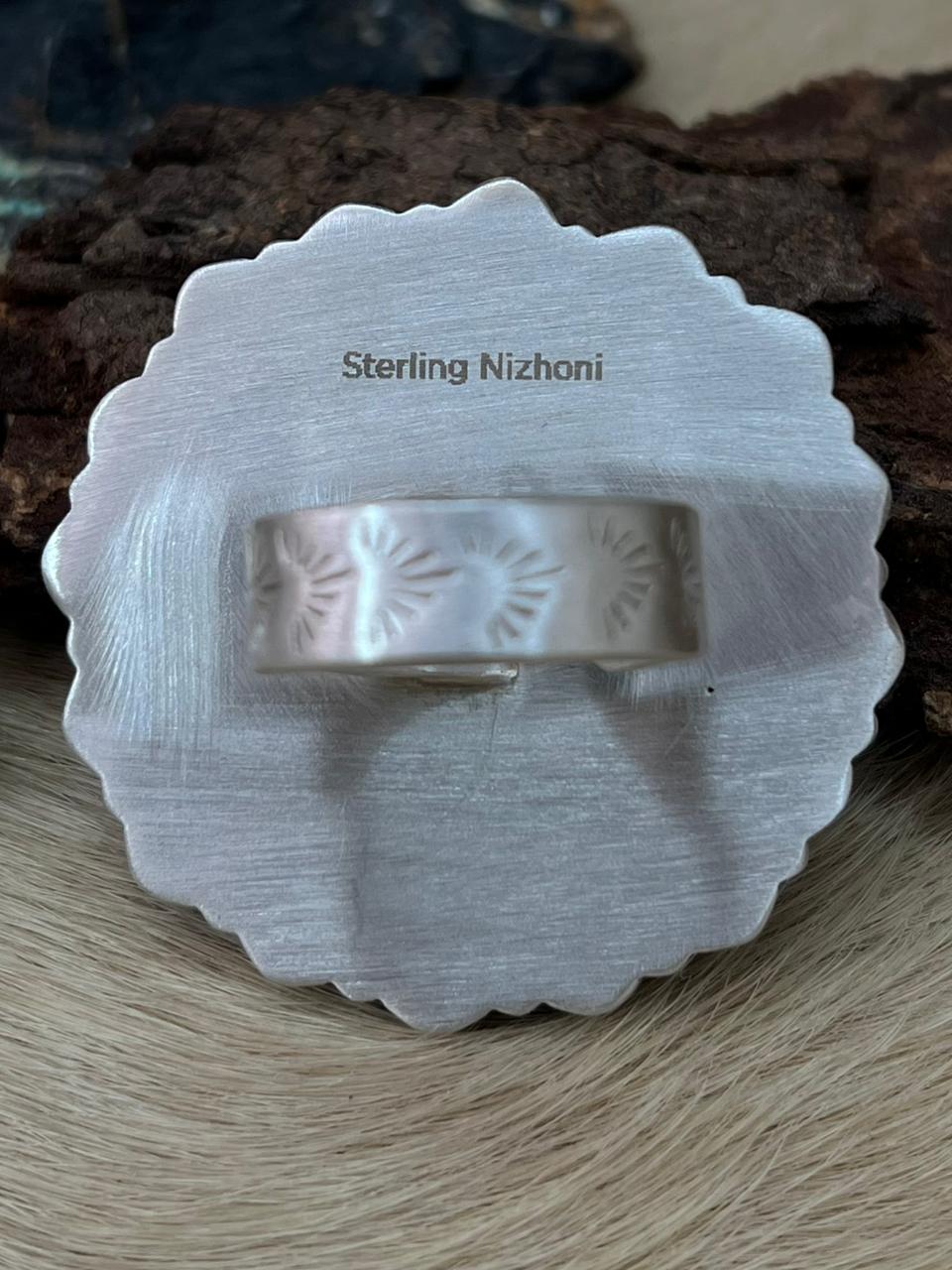 Handmade Sterling Silver White Buffalo Adjustable Ring "Signed Nizhoni"