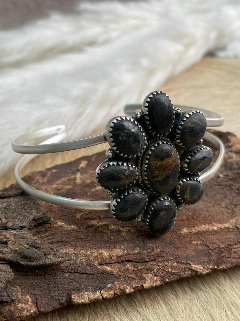 Handmade Sterling Silver Blackjack Turquoise Bracelet "Signed Nizhoni"
