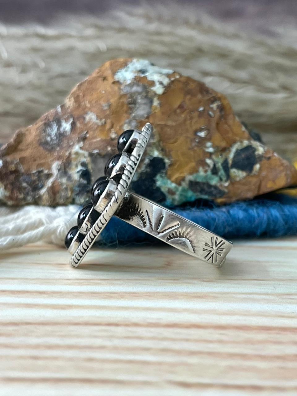 Handmade Sterling Silver Black Onyx Adjustable Ring "Signed Nizhoni"