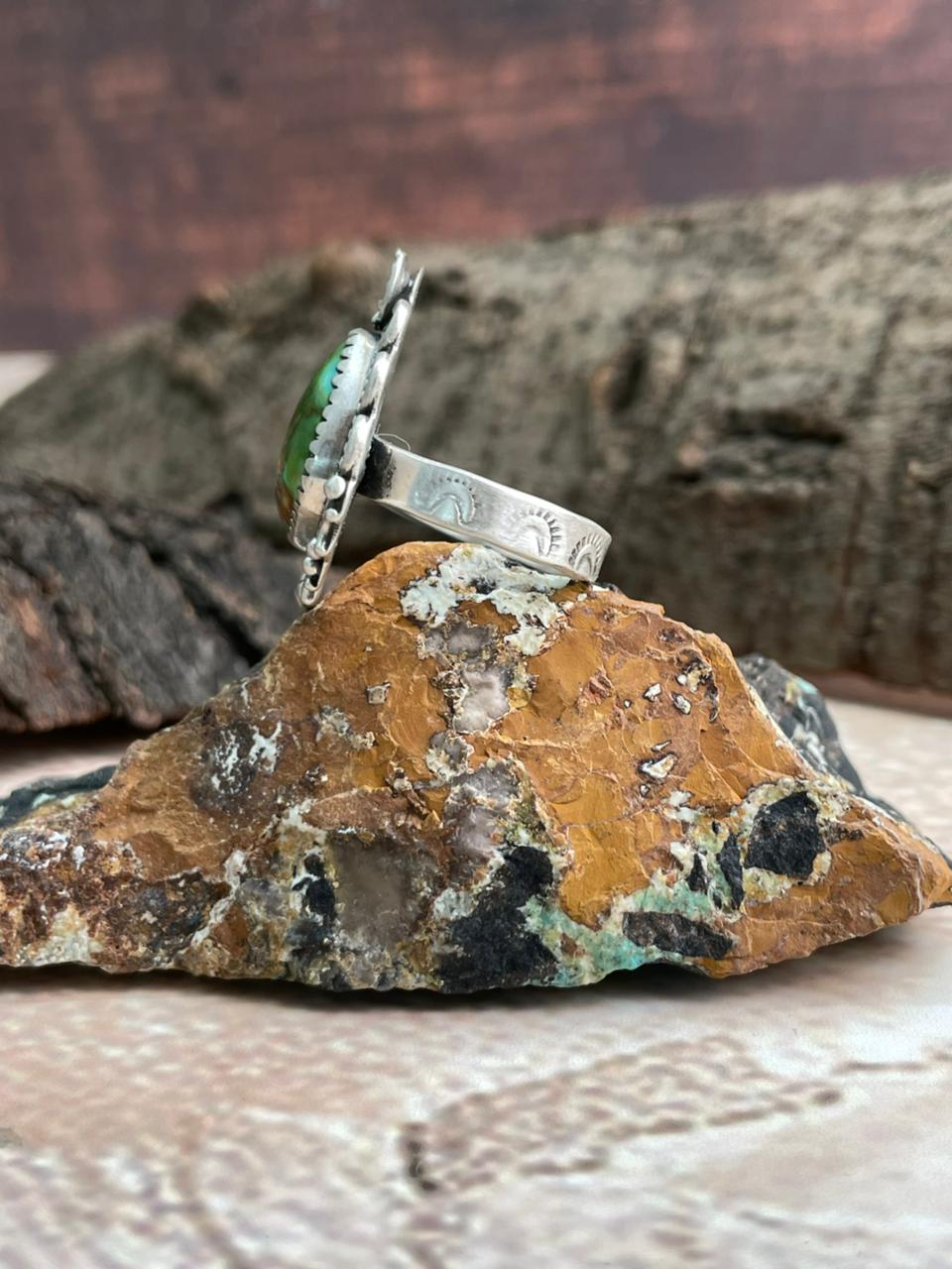 Handmade Sterling Silver Sonoran Mountain Turquoise Adjustable Ring "Signed Nizhoni"