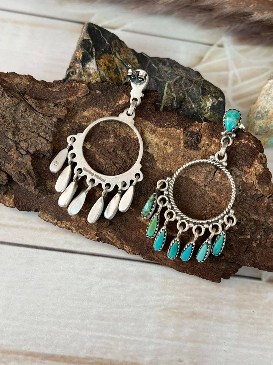 Handmade Sterling Silver Kingman Turquoise Post Dangle Earrings Signed Nizhoni