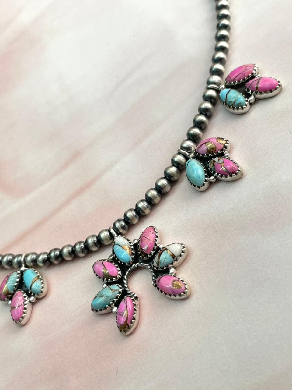 Handmade Sterling Silver Cotton Candy Beaded Necklace "Signed Nizhoni"