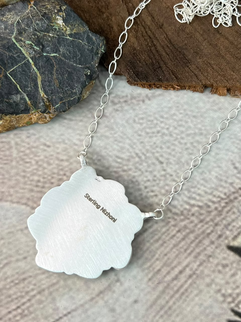 Handmade Sterling Silver Ithaca Peak Turquoise Necklace Signed Nizhoni