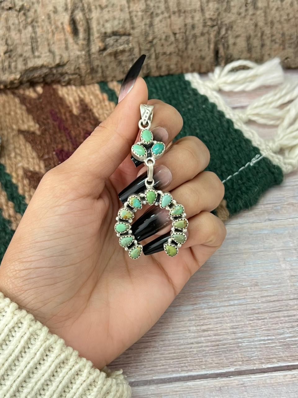 Handmade Sterling Silver Kingman Turquoise Naja Pendant "Signed Nizhoni"