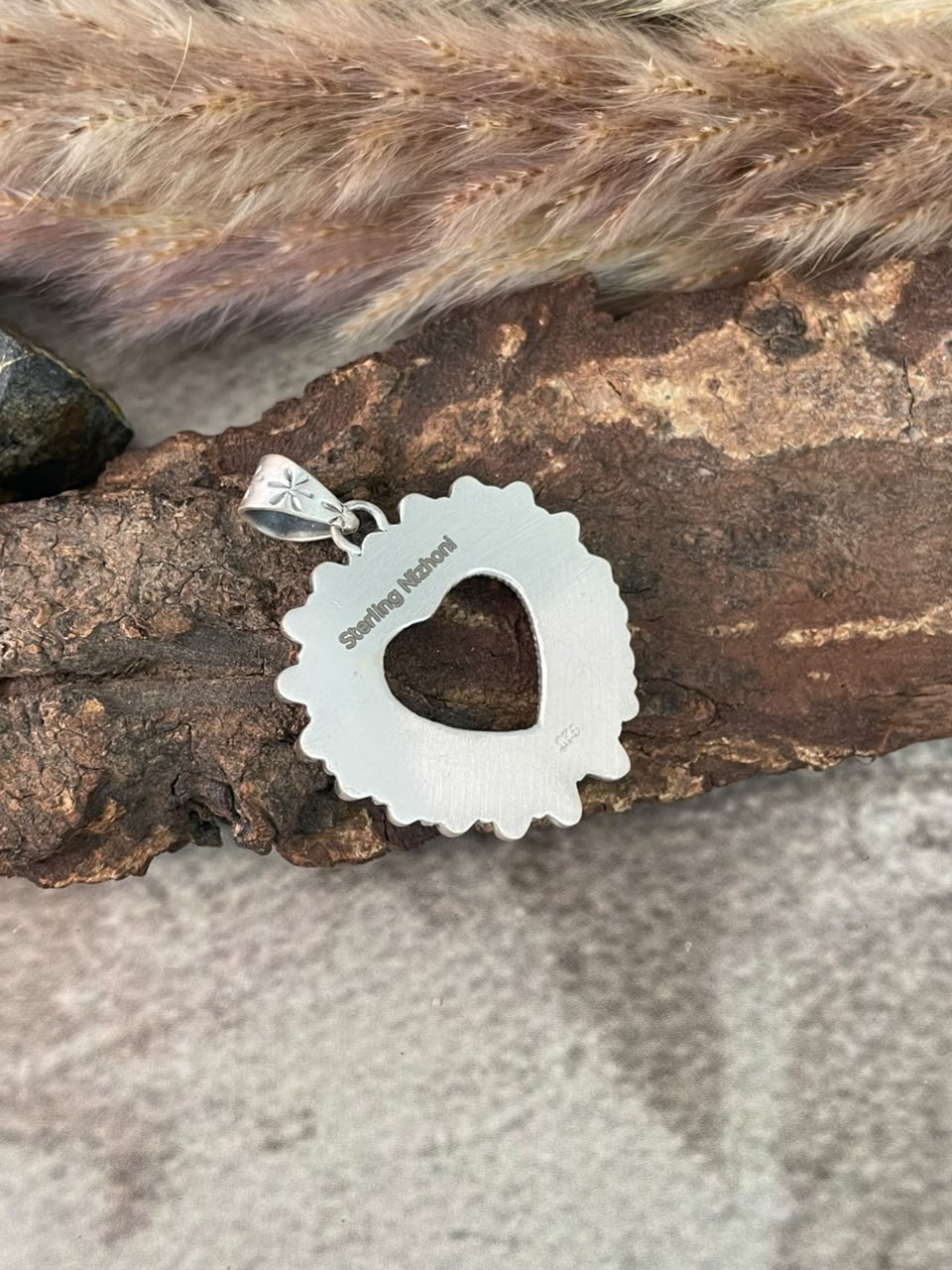 Handmade Sterling Silver Kingman Turquoise Heart Pendant Signed Nizhoni