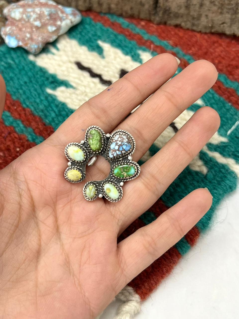 Handmade Sterling Silver Palomino with Golden Hills and Sonoran Mountain Turquoise Adjustable Ring " Signed Nizhoni"