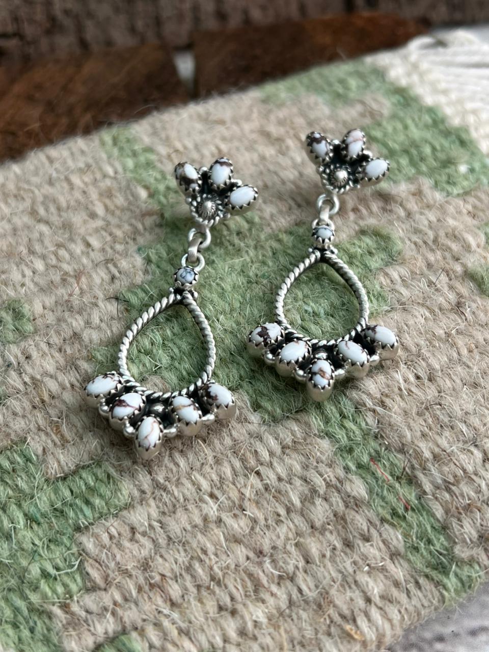 Handmade Sterling Silver Wildhorse Magnesite Post Dangle Earrings "Signed Nizhoni"