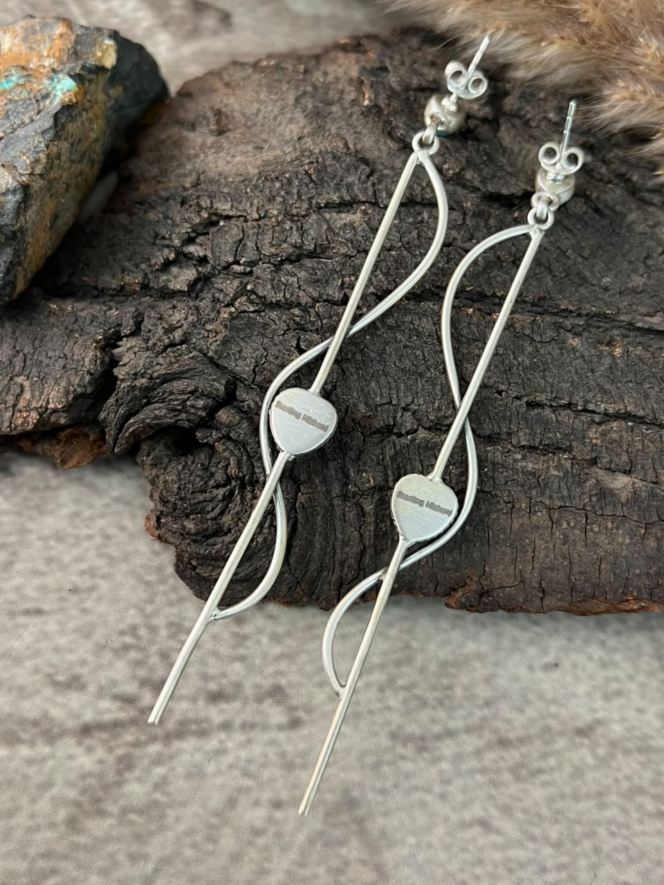 Handmade Sterling Silver Kingman Turquoise Post Dangle Heart Earrings Signed Nizhoni