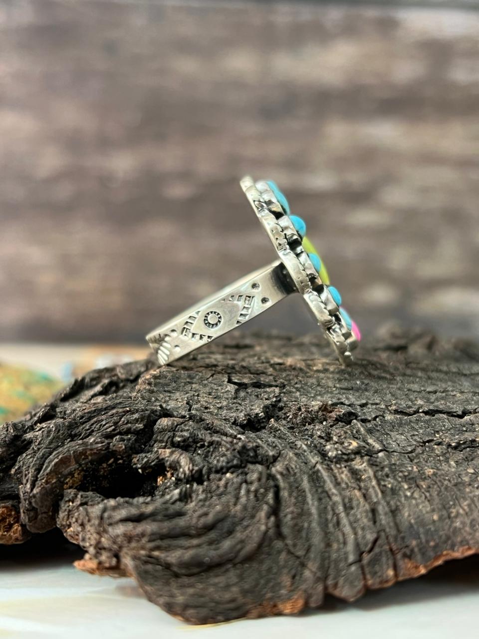Handmade Sterling Silver Cotton Candy with Palomino Adjustable Ring "Signed Nizhoni"