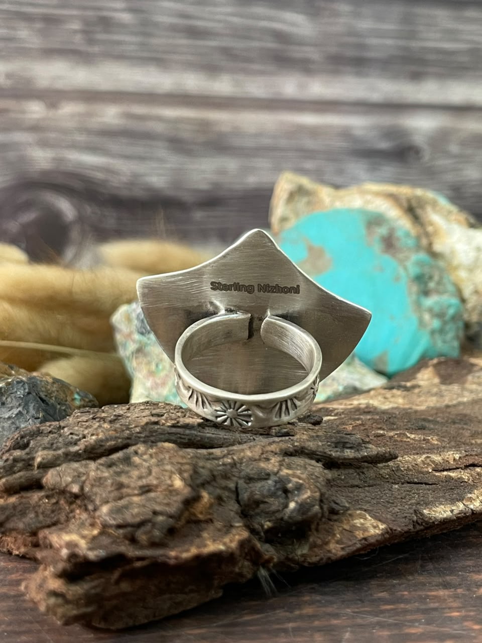 Handmade Sterling Silver Kingman Turquoise NFR Collection: Adjustable Ring Signed Nizhoni