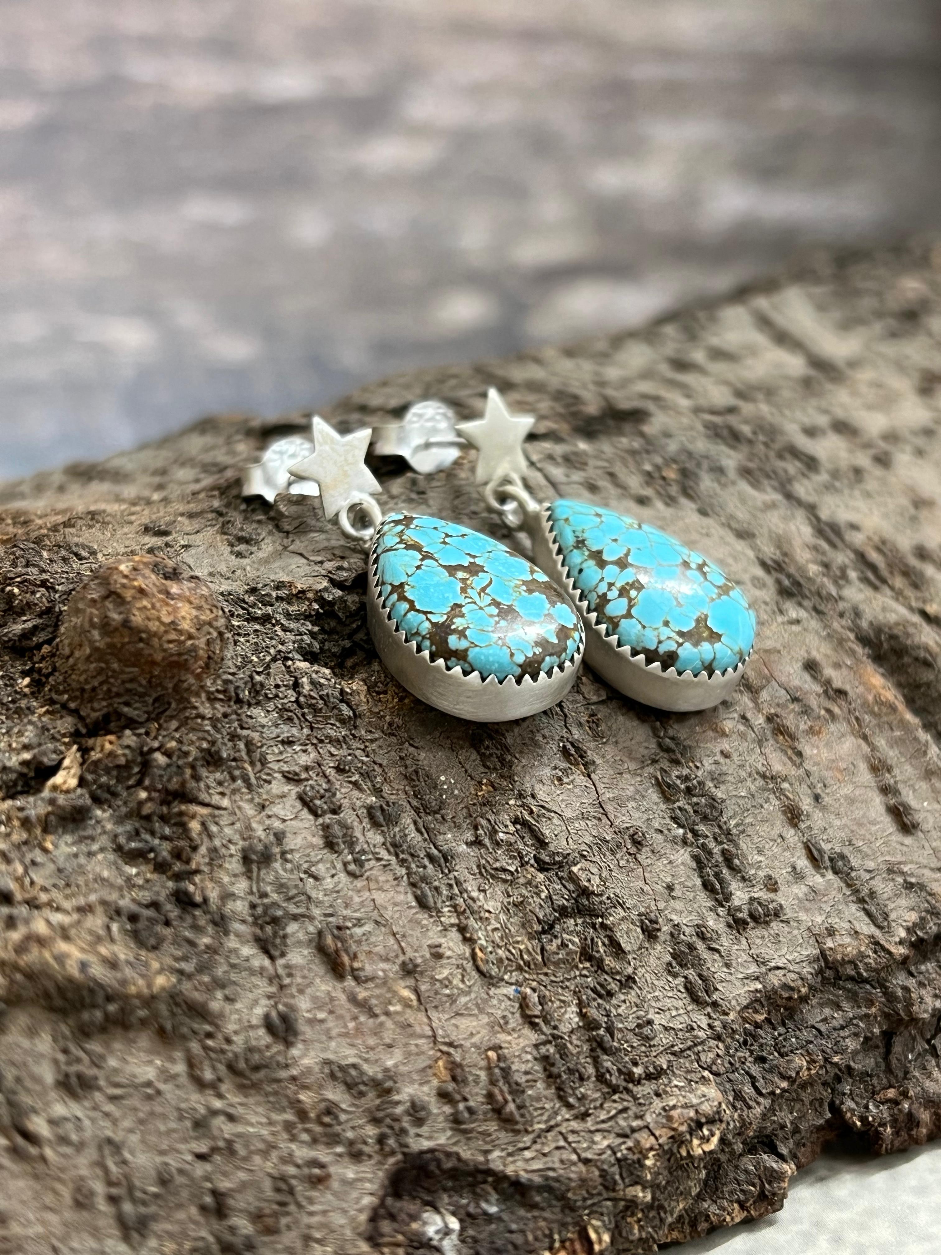 Handmade Sterling Silver Number 8 Turquoise Dangle Earrings with Signed Nizhoni (8)