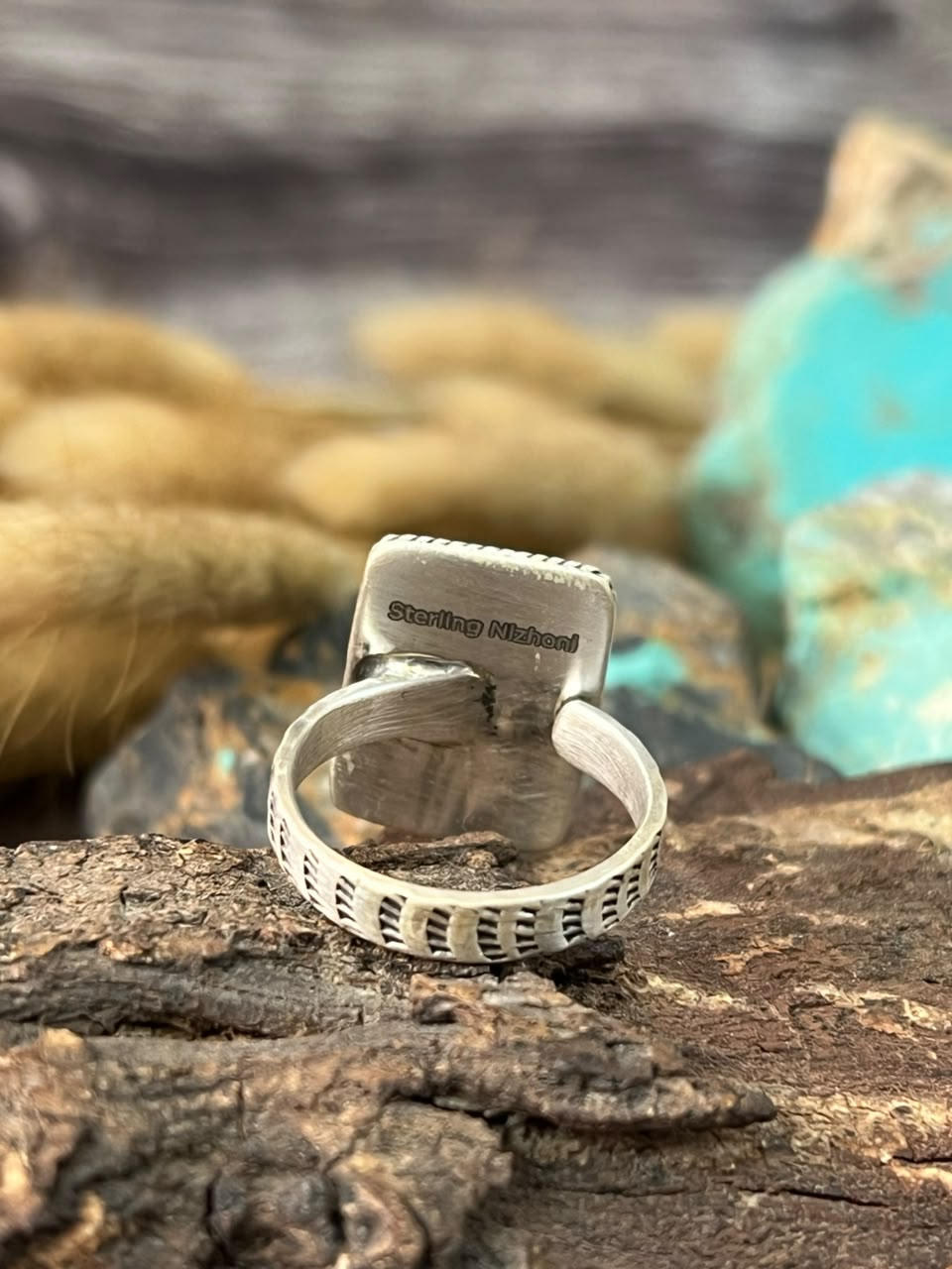 Handmade Sterling Silver Ithaca Peak Turquoise Adjustable Ring Signed Nizhoni