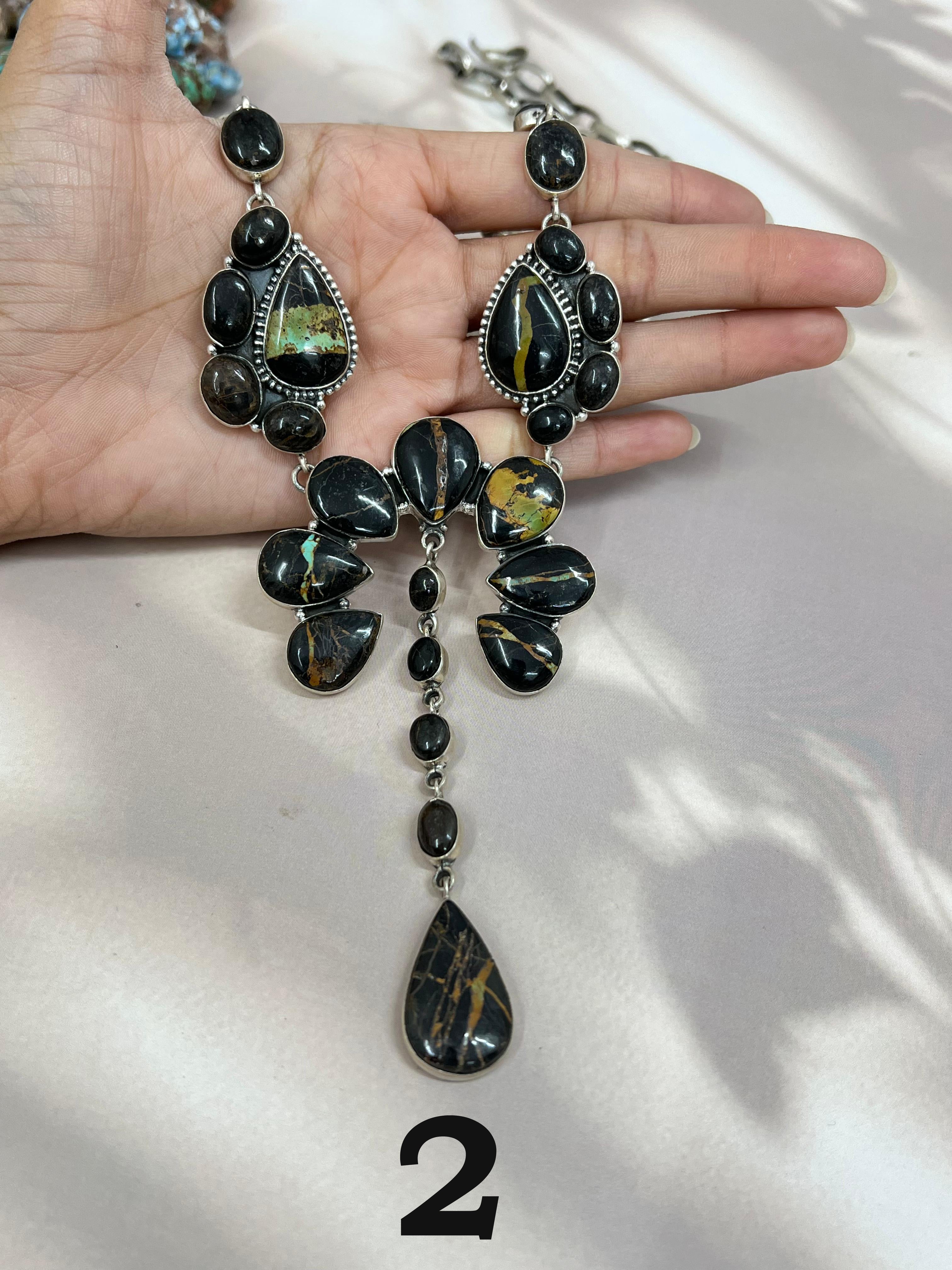 Handmade Sterling Silver Blackjack Turquoise Necklace Signed Nizhoni