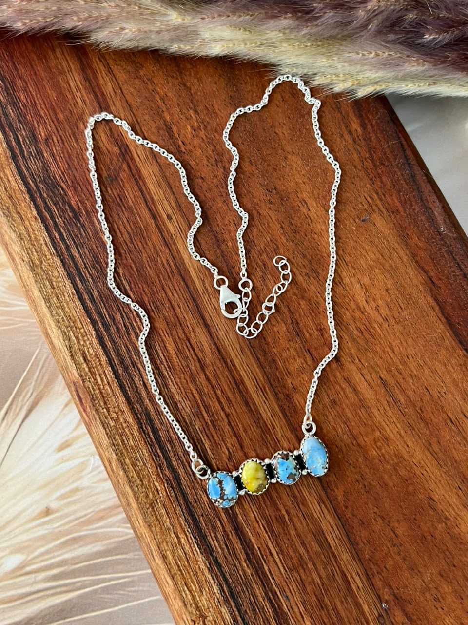 Handmade Sterling Silver Palomino with Golden Hills Turquoise Necklace Signed Nizhoni