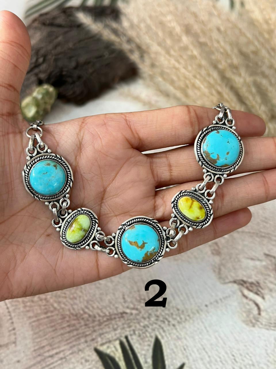 Handmade Sterling Silver Palomino with Blue Kingman Turquoise Necklace "Signed Nizhoni"