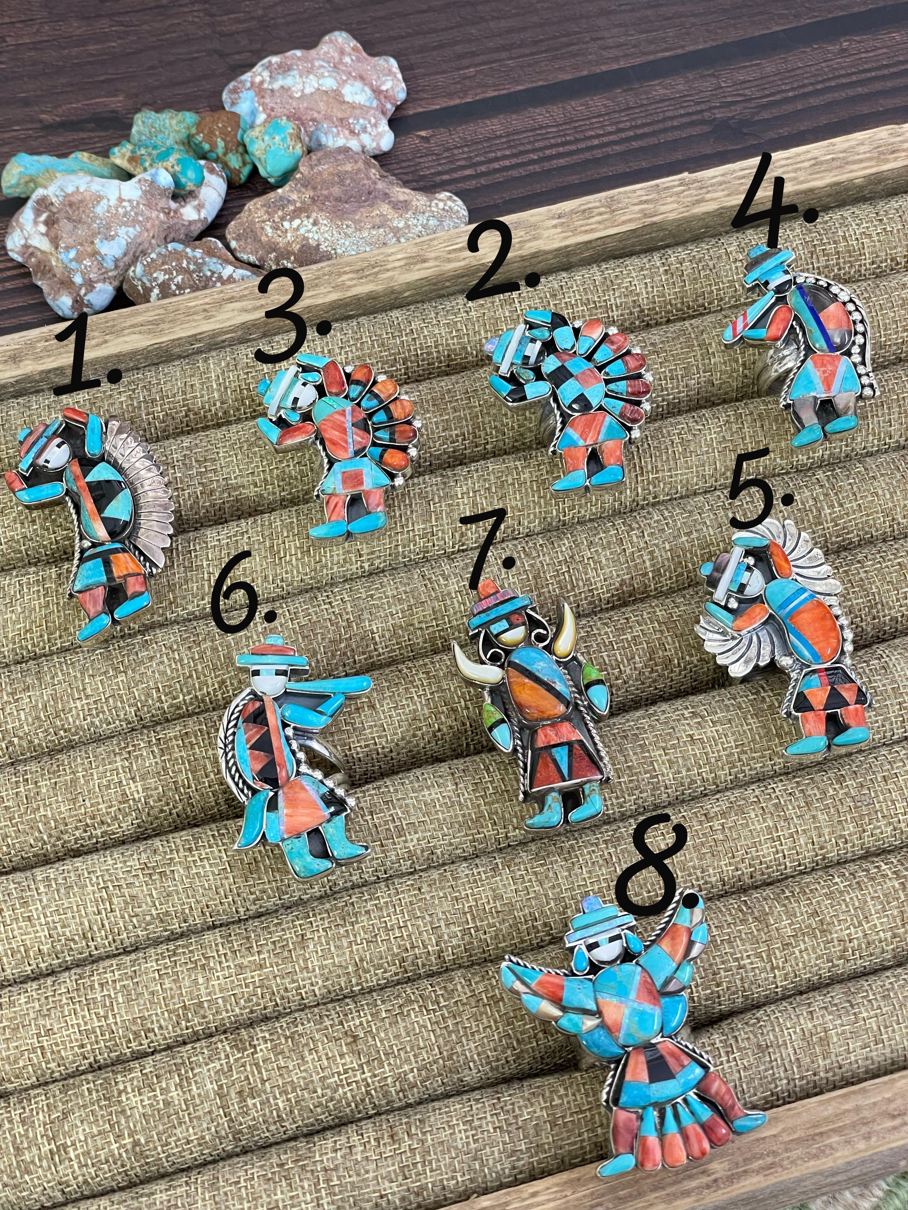 Handmade Sterling Silver Kachina Turquoise Ring with Signed Nizhoni (1)