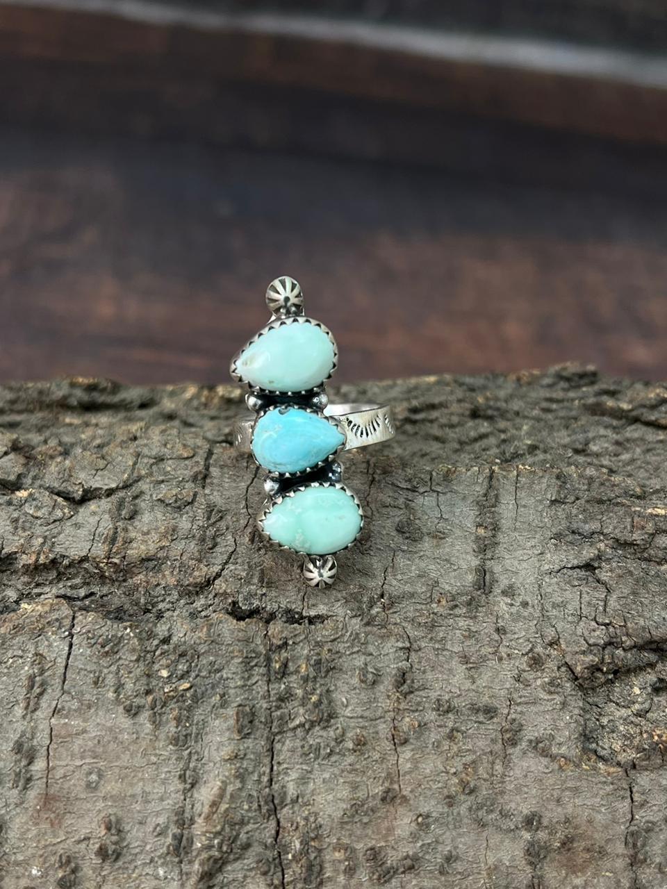 Handmade Sterling Silver White Water with Paloma Adjustable Ring "Signed Nizhoni"