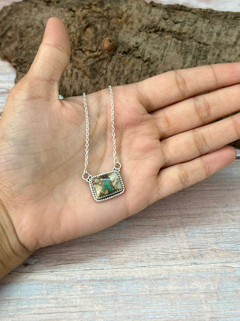 Handmade Sterling Silver Royston Ribbon Turquoise Necklace with Signed Nizhoni