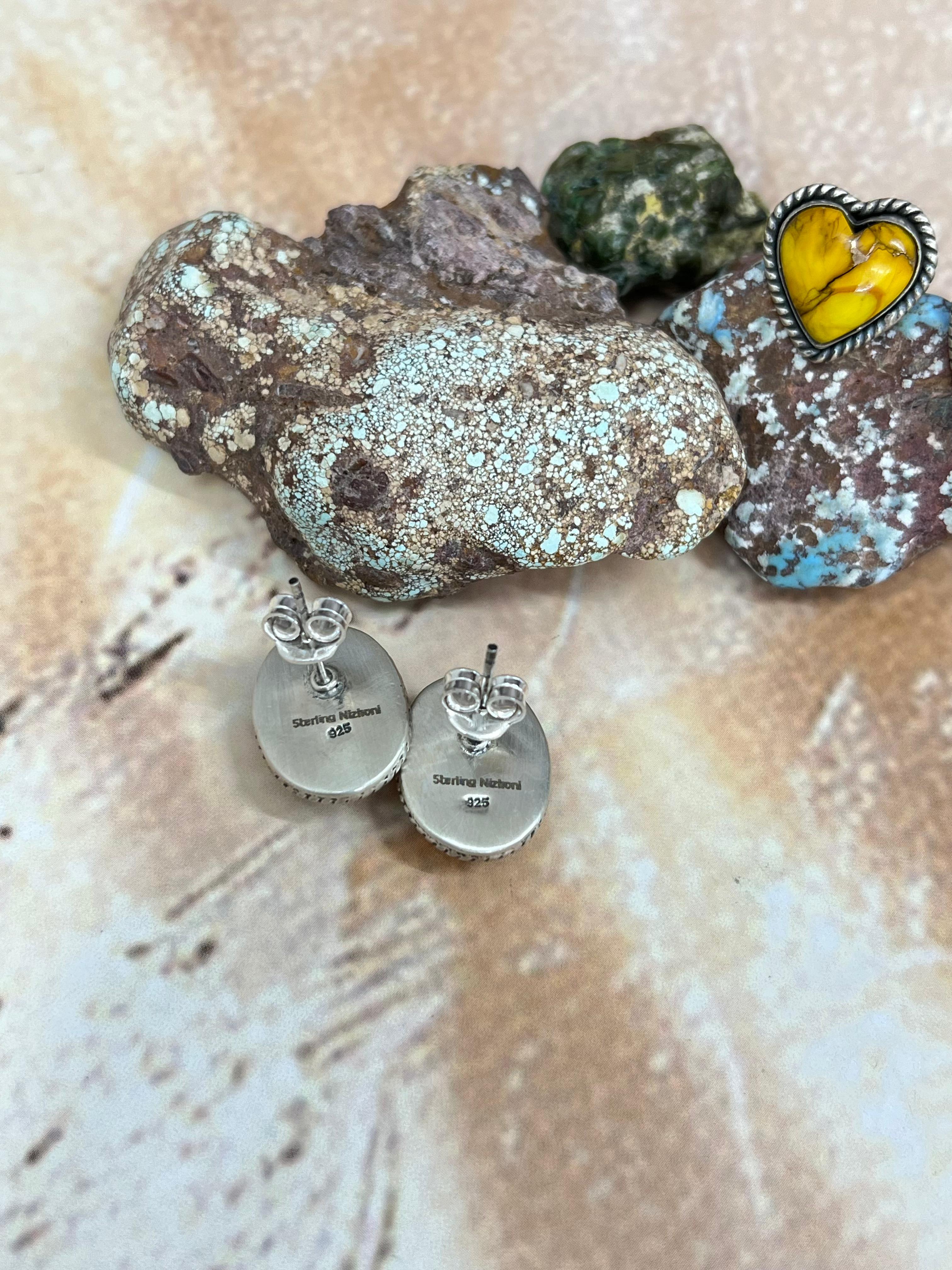 Handmade Sterling Silver Honey Dahlia Post Earrings with Signed Nizhoni