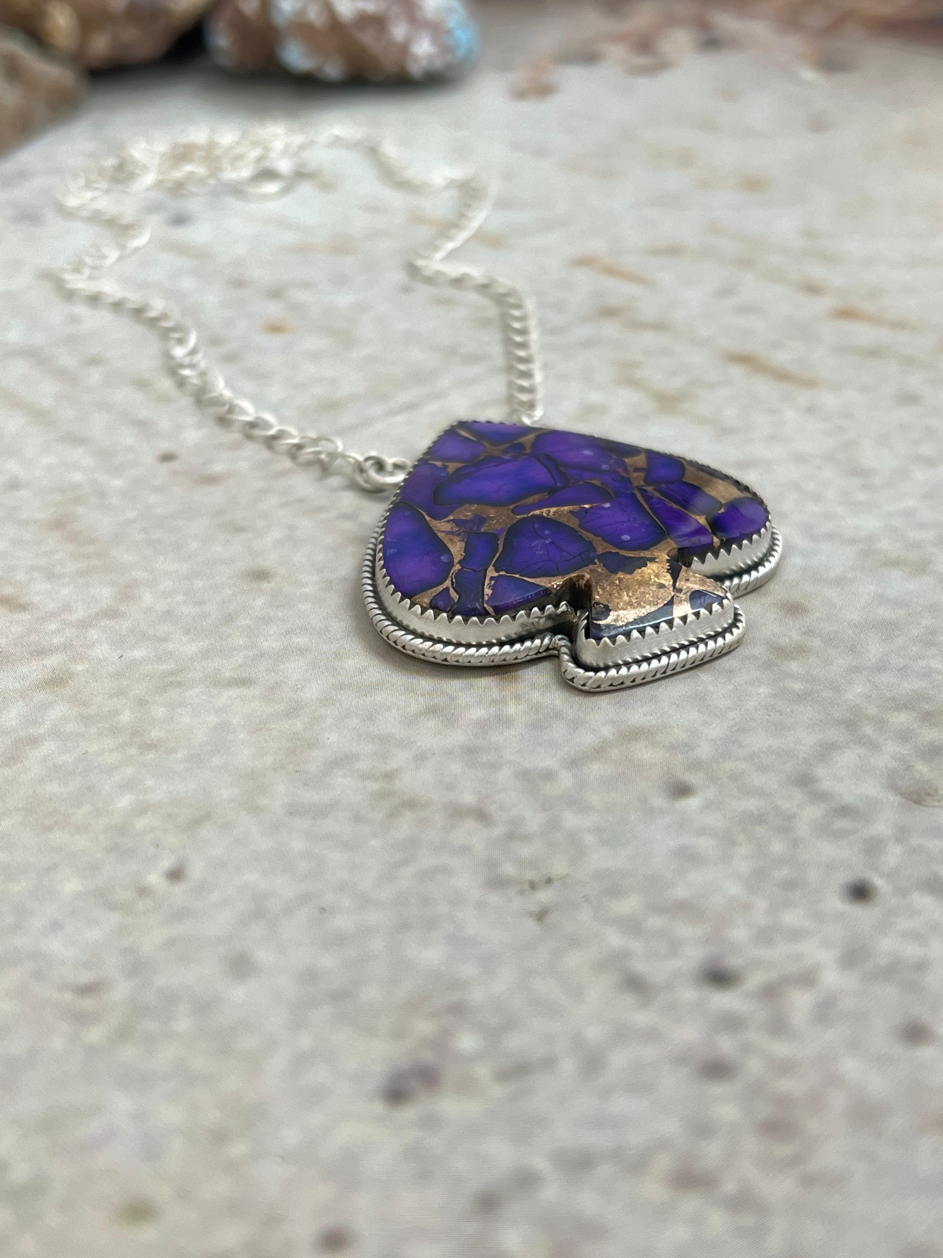 Handmade Sterling Silver Grape Dahlia Spade Necklace with Signed Nizhoni