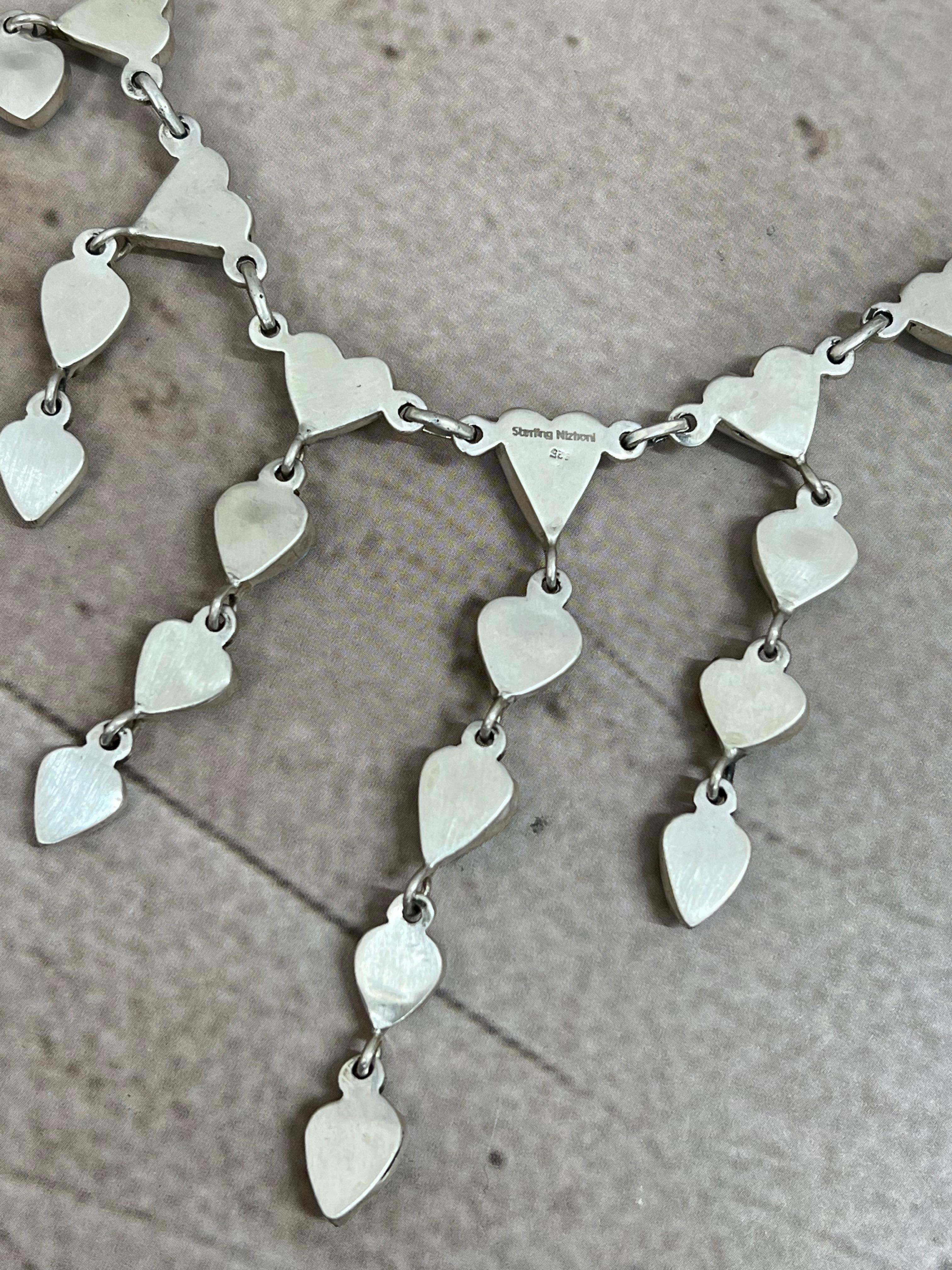 Handmade Sterling Silver Blue Bird Turquoise Necklace with Signed Nizhoni