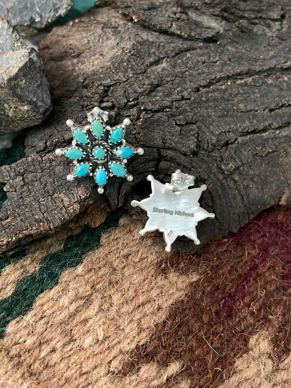 Handmade Sterling Silver Kingman Turquoise Post Studs Earrings Signed Nizhoni