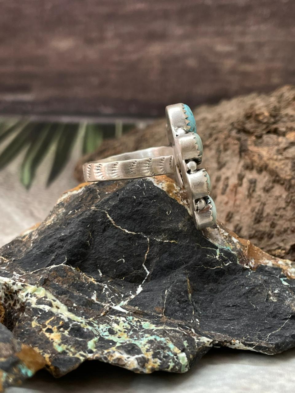 Handmade Sterling Silver White Water with Paloma Adjustable Ring "Signed Nizhoni"