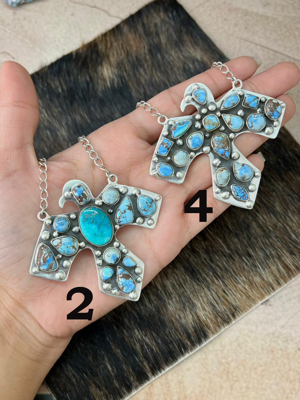 Handmade Sterling Silver Multi Stone Thunder Bird Necklace "Signed Nizhoni"