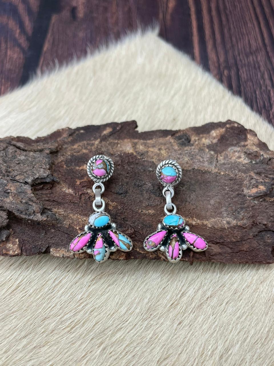 Handmade Sterling Silver Cotton Candy Dangle Earrings "Signed Nizhoni"