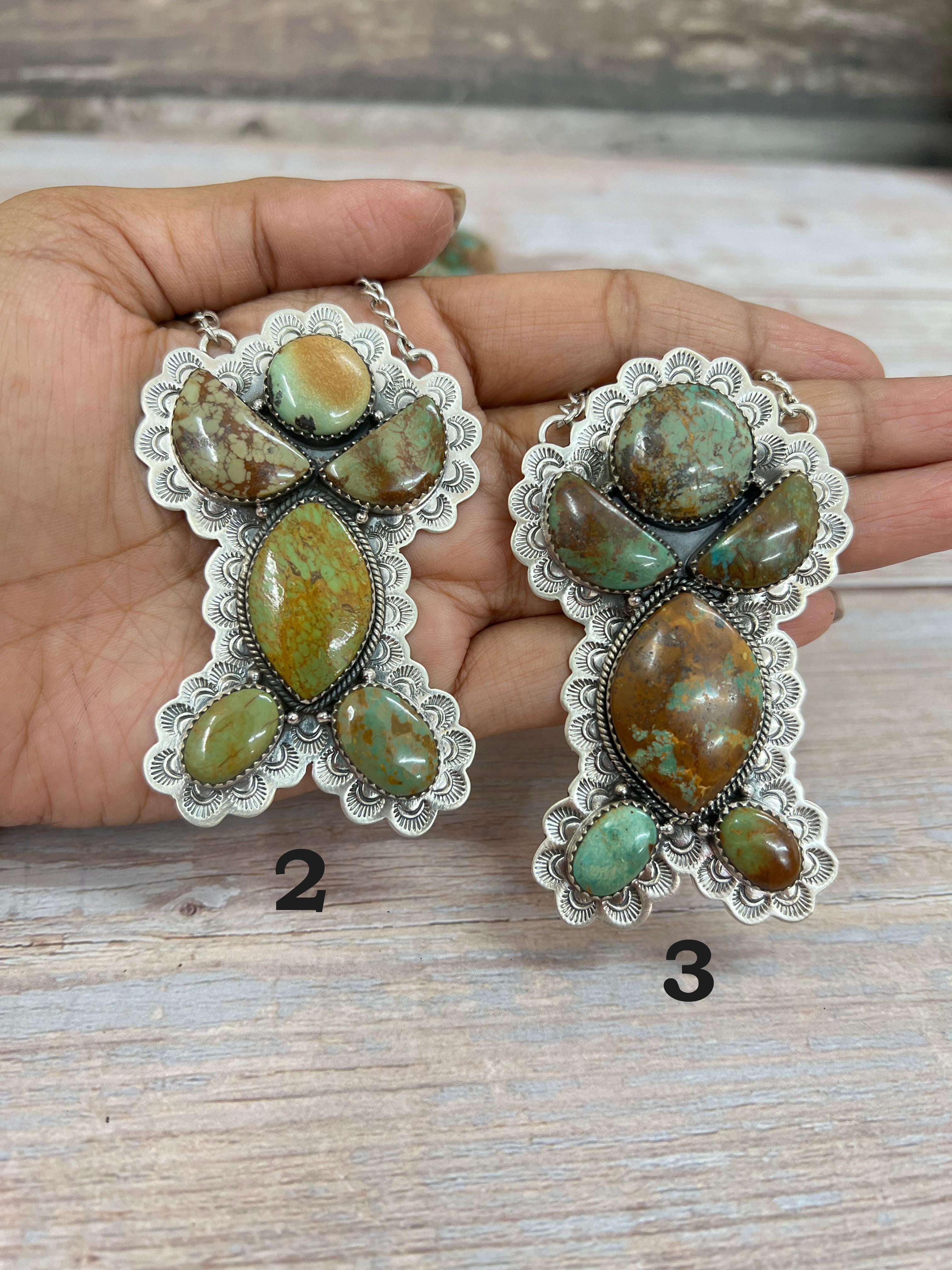 Handmade Sterling Silver Old Stock Royston Turquoise Necklace Signed Nizhoni