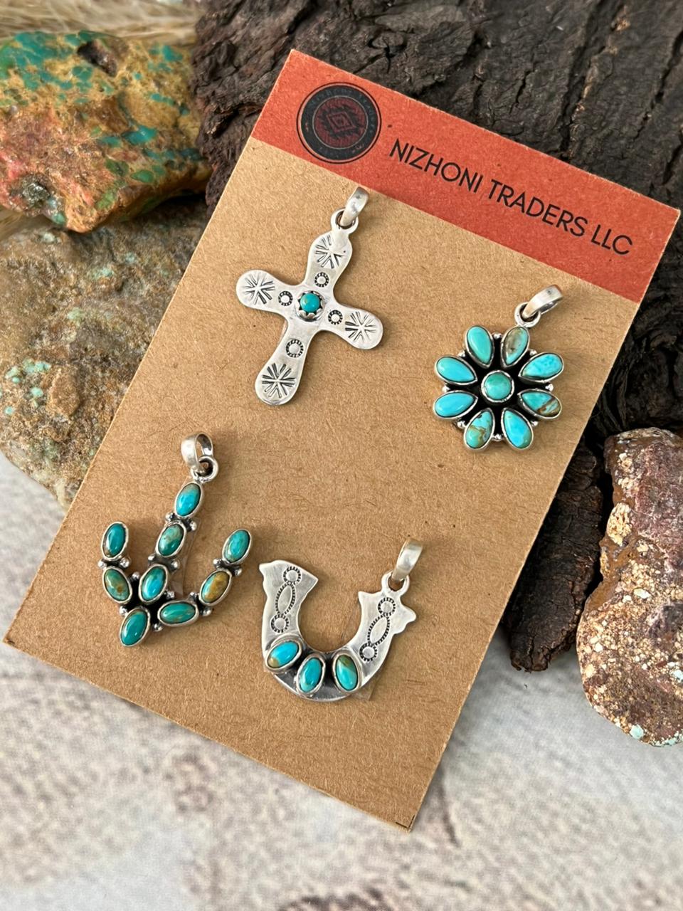 Handmade Sterling Silver Kingman Turquoise Pendant Card