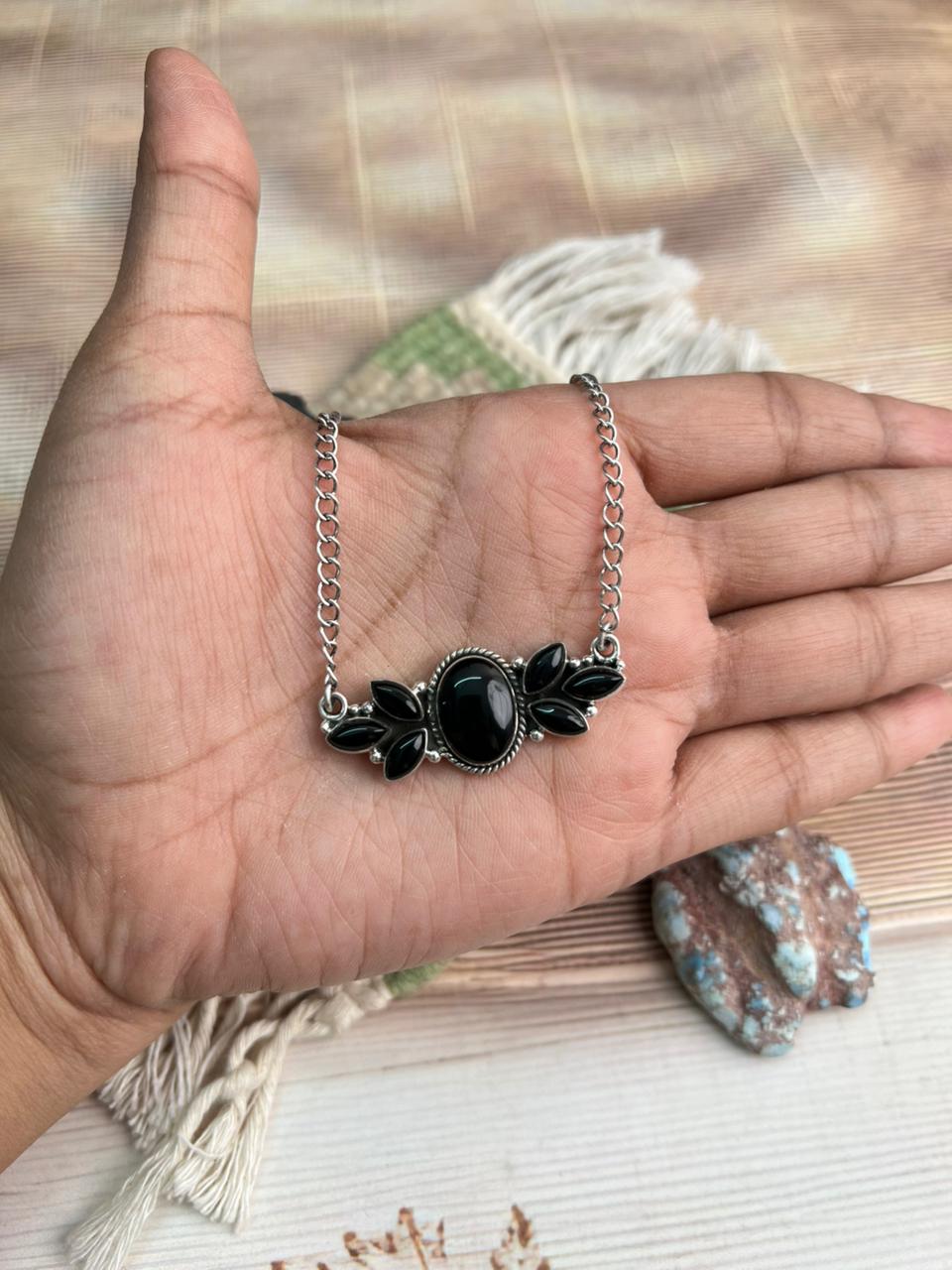 Handmade Sterling Silver Black Onyx Necklace "Signed Nizhoni"