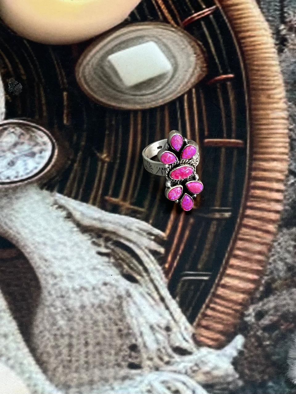 Handmade Sterling Silver Hot Pink Adjustable Ring "Signed Nizhoni"